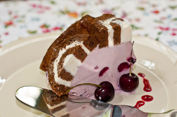 The Daring Bakers’ Challenge – Chocolate Swiss Swirl Cake with "Liquored Up" Cherry Vanilla Ice Cream!