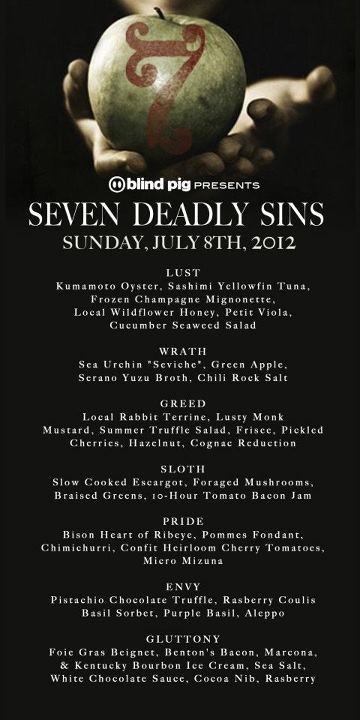 Seven Deadly Sins Menu
