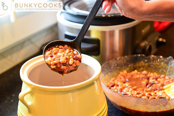 Baked Beans are a perfect accompaniment to pulled pork prepared in a slow cooker and great for a rainy day