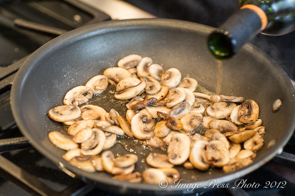 Sautéed mushrooms with a touch of sherry add texture and another flavor profile to the dish