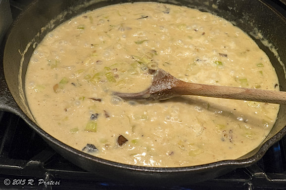 Pan sauce prepared with all the pan drippings and leeks and garlic