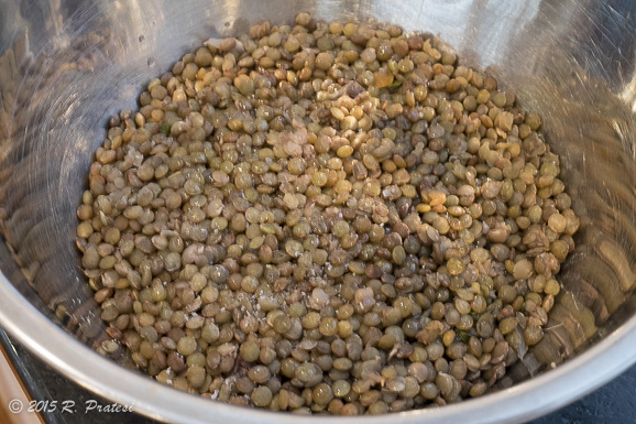 Puy lentils that have been cooked with aromatics
