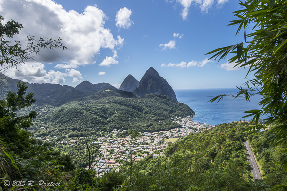 View of the Pitons from Ladera Resort in Soufrière