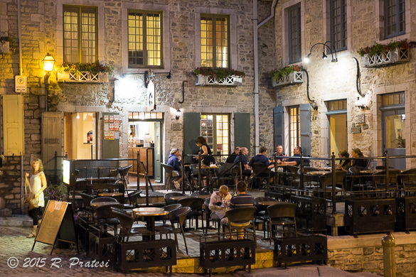 Outdoor cafés at night