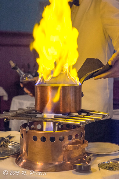 Classic tableside preparation of filet mignon at Le Contiental