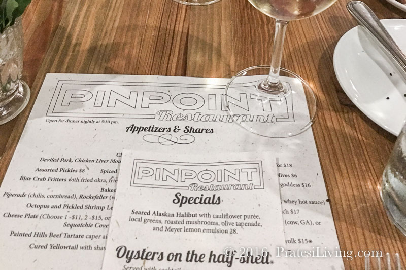 Pinpoint's menu that changes daily