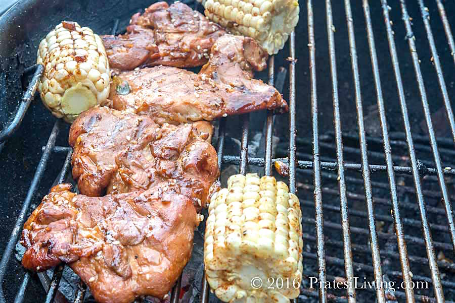 Grill the chicken with the corn that's be basted with the glaze