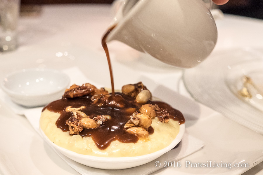 Rice Pudding, salted caramel sauce, caramelized nuts