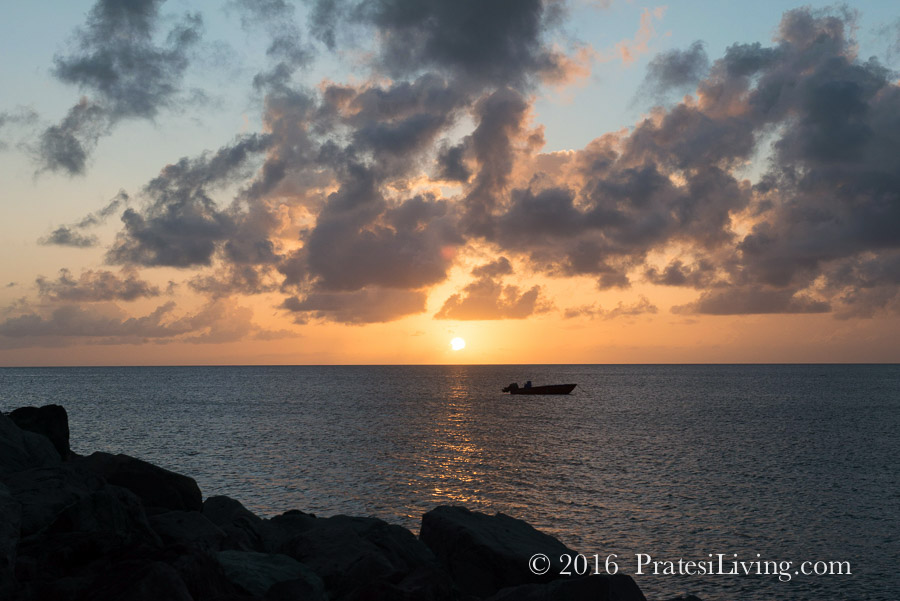 The sun setting over the Caribbean Sea